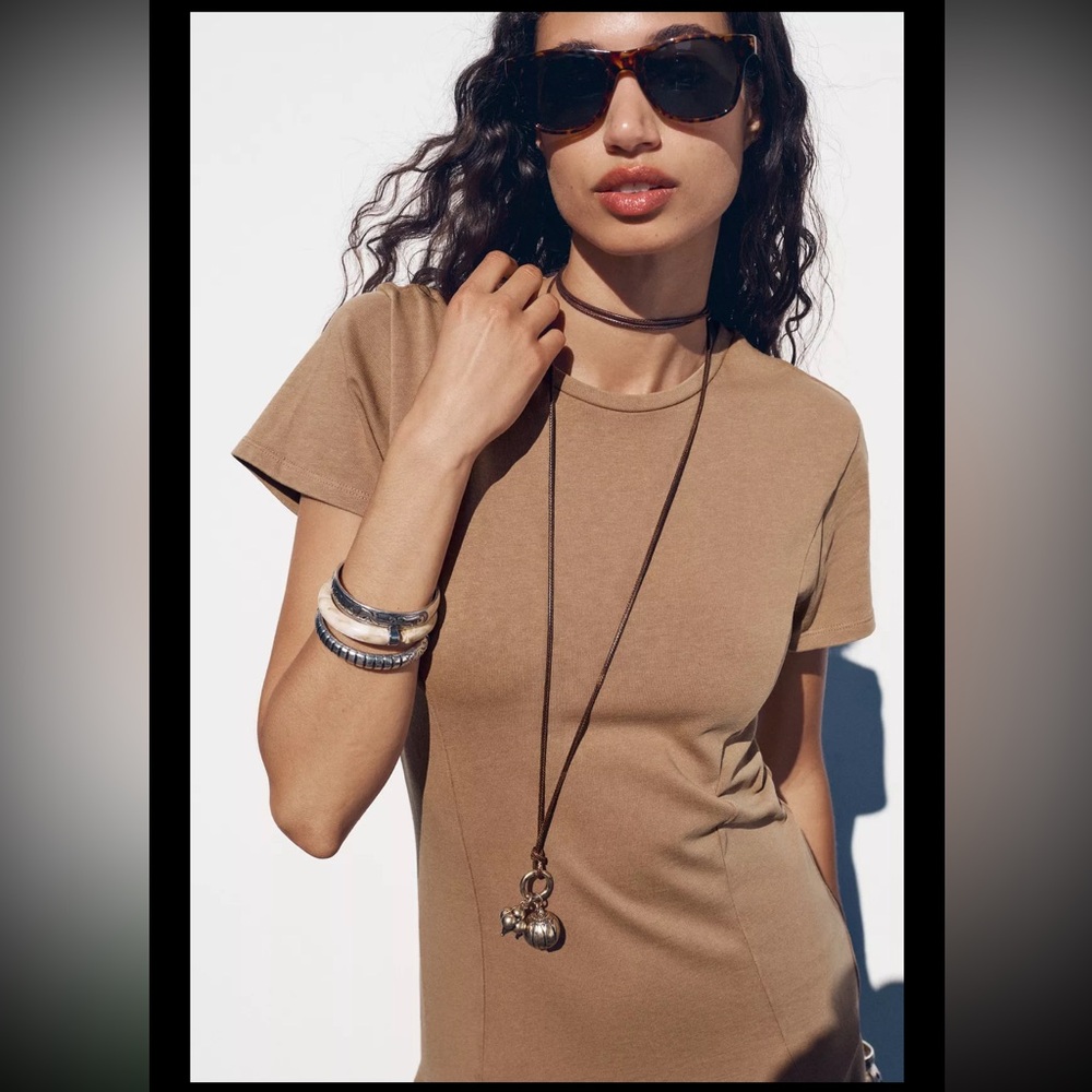 Zara, dark tan, asymmetric washed dress, M - Picture 7 of 11